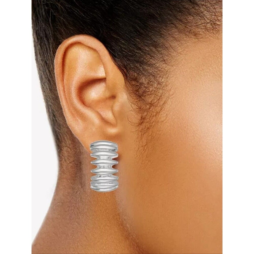 Nine West Silver Tone Marquise Hoop Post Earrings